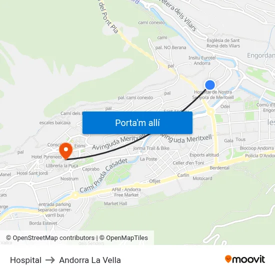 Hospital to Andorra La Vella map
