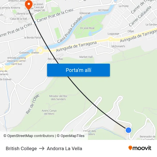 British College to Andorra La Vella map