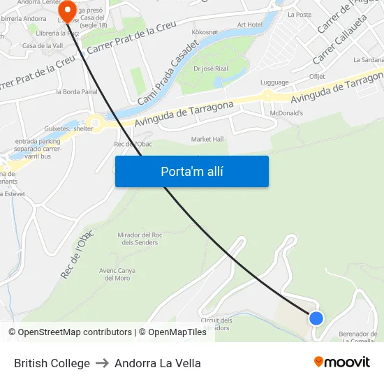 British College to Andorra La Vella map