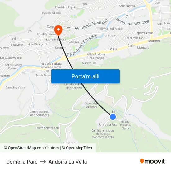 Comella Parc to Andorra La Vella map