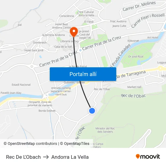 Rec De L'Obach to Andorra La Vella map