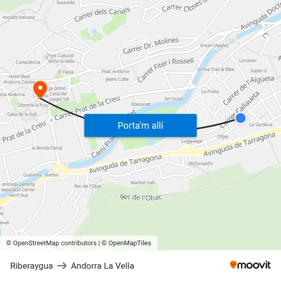Riberaygua to Andorra La Vella map