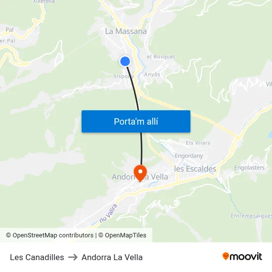 Les Canadilles to Andorra La Vella map