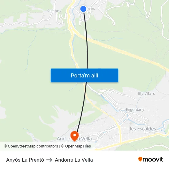 Anyós La Prentó to Andorra La Vella map