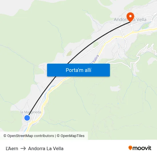 L'Aern to Andorra La Vella map