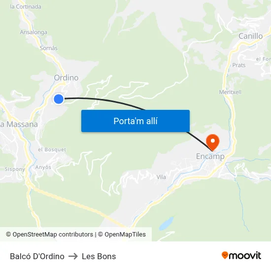 Balcó D'Ordino to Les Bons map