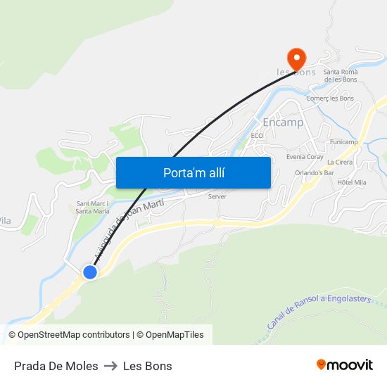 Prada De Moles to Les Bons map