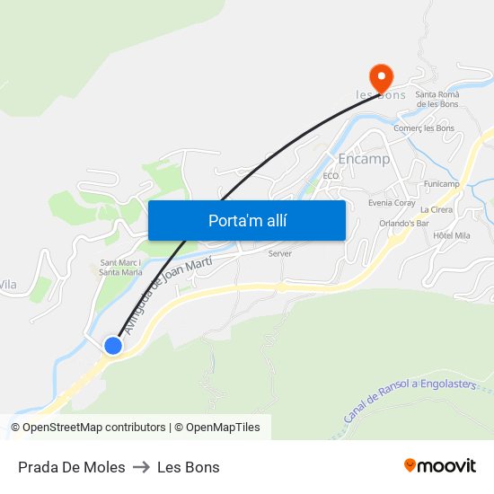 Prada De Moles to Les Bons map