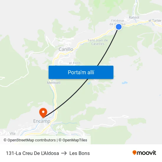131-La Creu De L'Aldosa to Les Bons map