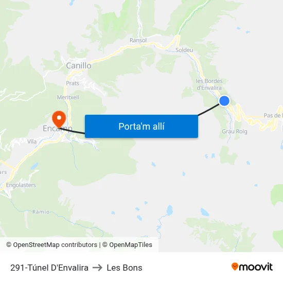 291-Túnel D'Envalira to Les Bons map