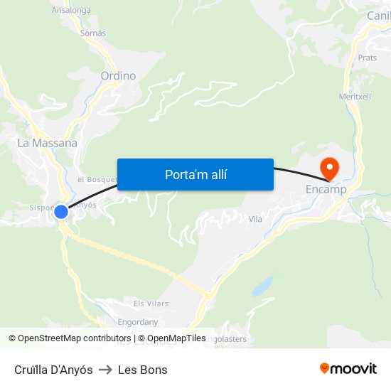 Cruïlla D'Anyós to Les Bons map