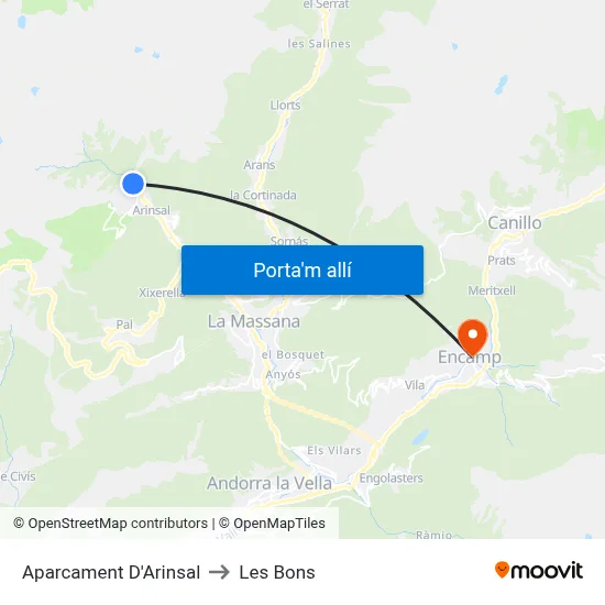 Aparcament D'Arinsal to Les Bons map