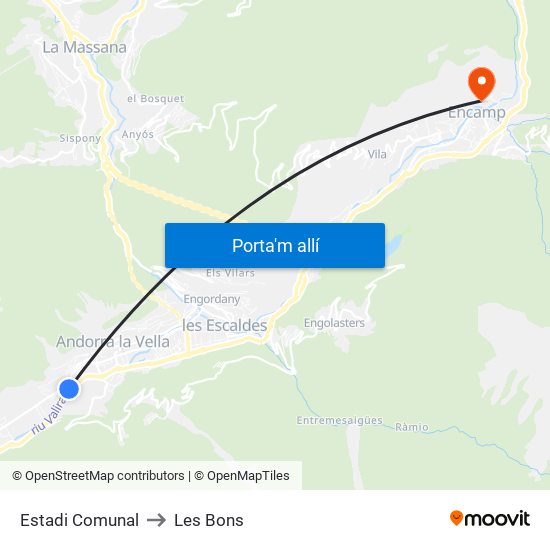 Estadi Comunal to Les Bons map