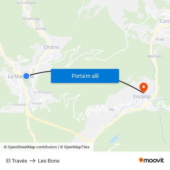 El Través to Les Bons map
