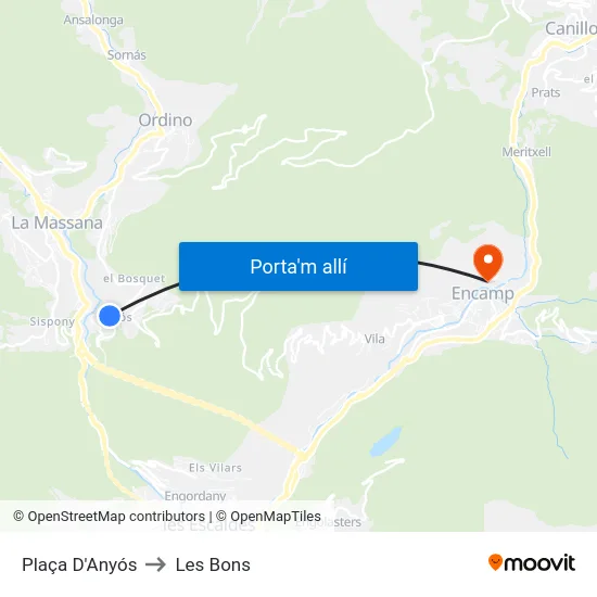 Plaça D'Anyós to Les Bons map