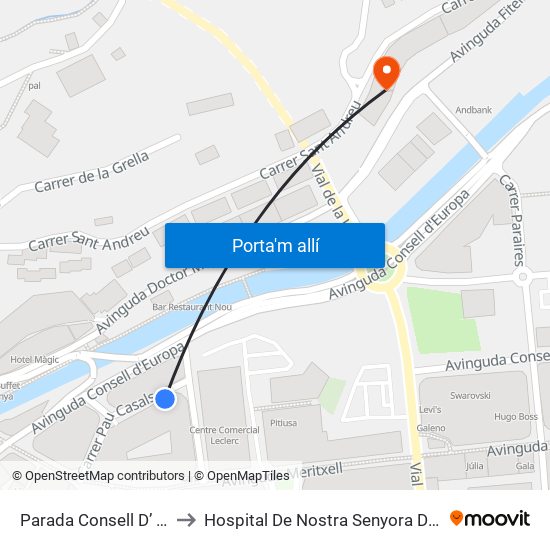 Parada Consell D’ Europa to Hospital De Nostra Senyora De Meritxell map