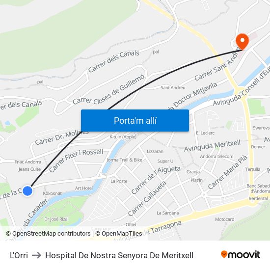 L'Orri to Hospital De Nostra Senyora De Meritxell map