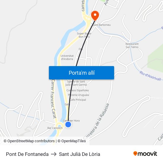 Pont De Fontaneda to Sant Julià De Lòria map