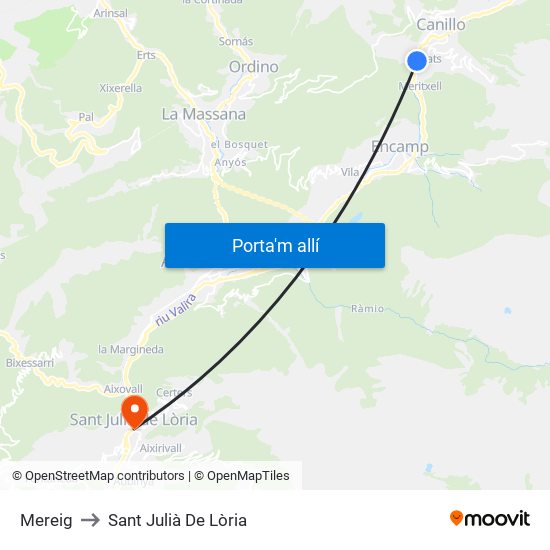 Mereig to Sant Julià De Lòria map