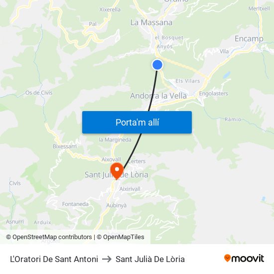 L'Oratori De Sant Antoni to Sant Julià De Lòria map