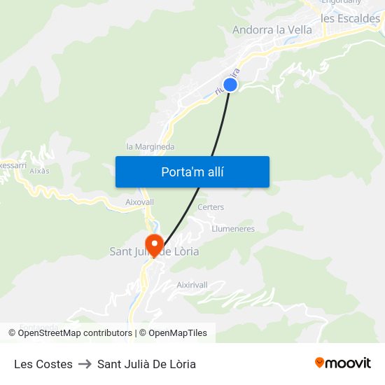 Les Costes to Sant Julià De Lòria map