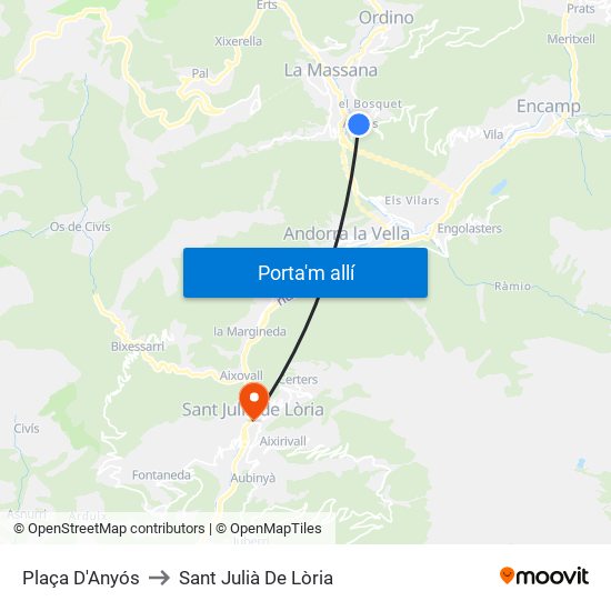 Plaça D'Anyós to Sant Julià De Lòria map