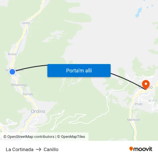 La Cortinada to Canillo map