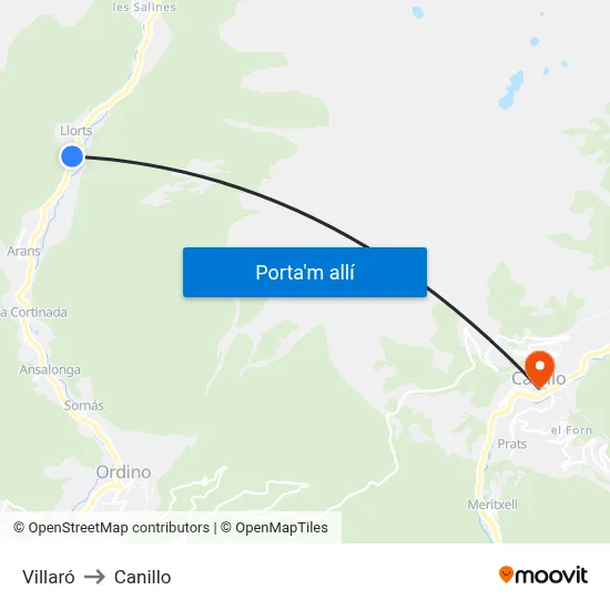 Villaró to Canillo map