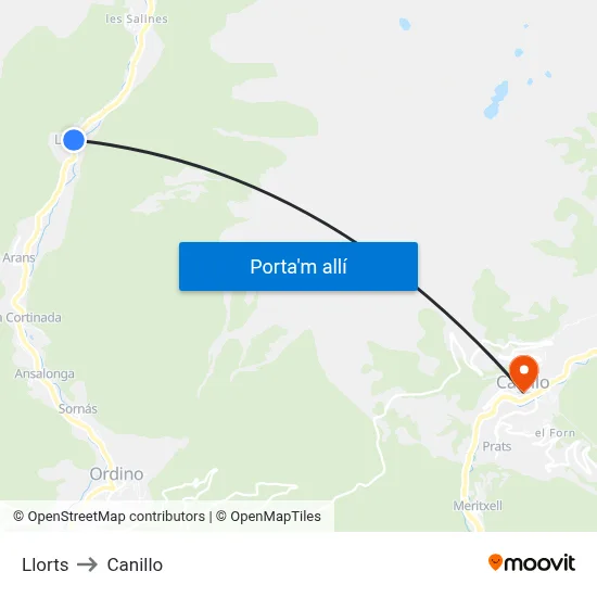Llorts to Canillo map