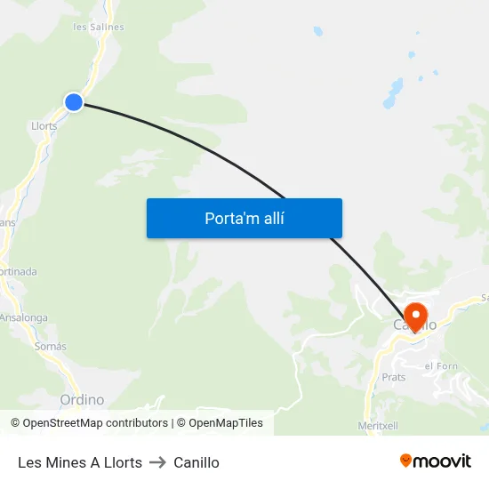 Les Mines A Llorts to Canillo map