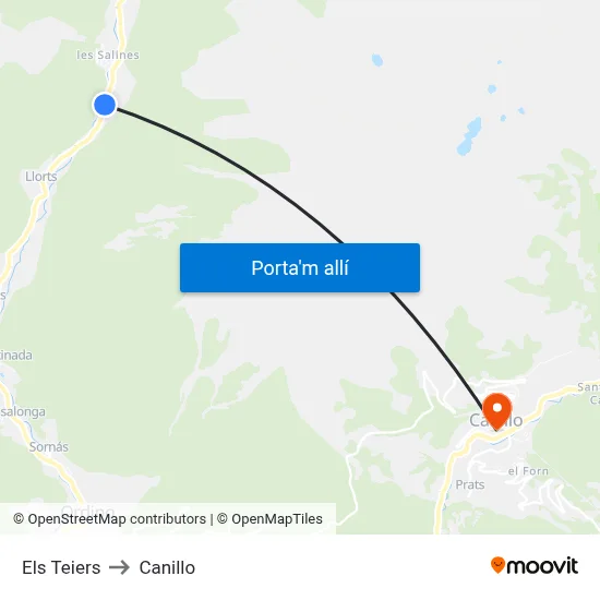Els Teiers to Canillo map