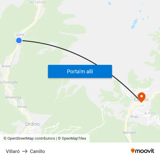 Villaró to Canillo map