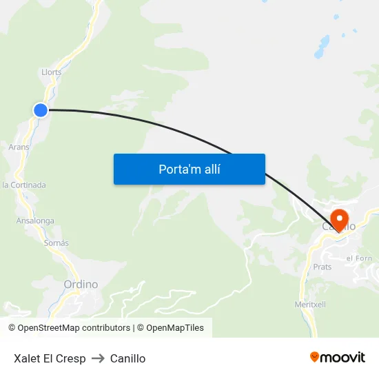 Xalet El Cresp to Canillo map