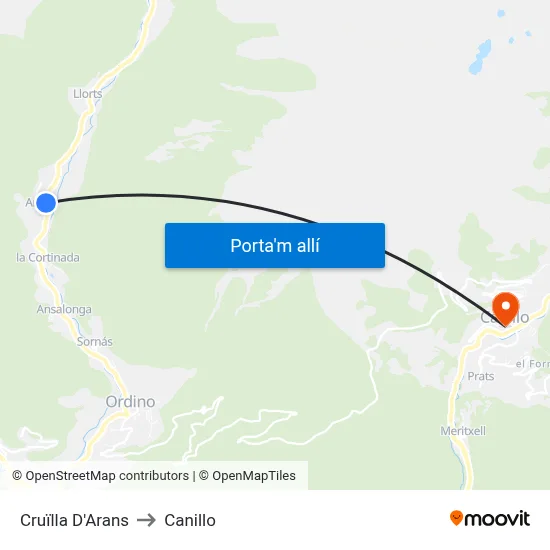 Cruïlla D'Arans to Canillo map