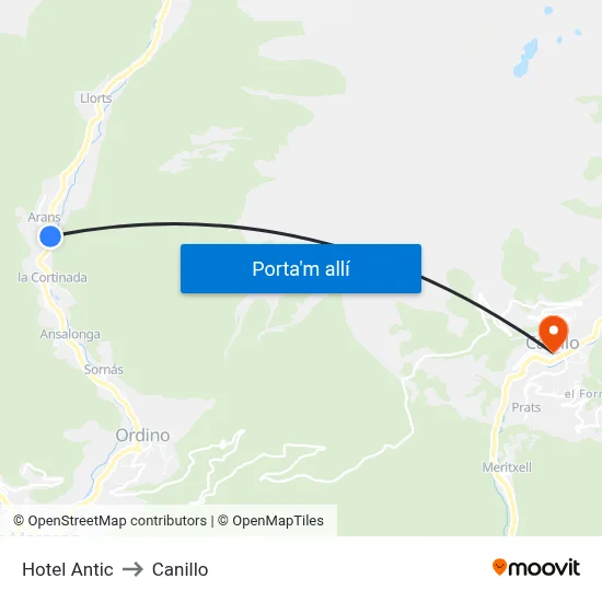 Hotel Antic to Canillo map