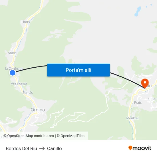 Bordes Del Riu to Canillo map