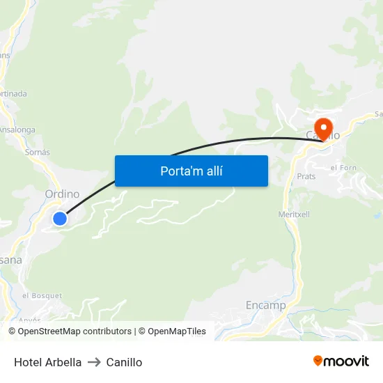 Hotel Arbella to Canillo map