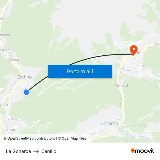 La Gonarda to Canillo map