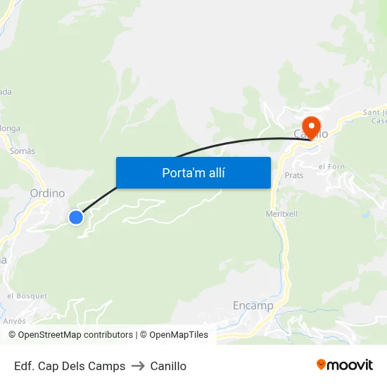 Edf. Cap Dels Camps to Canillo map