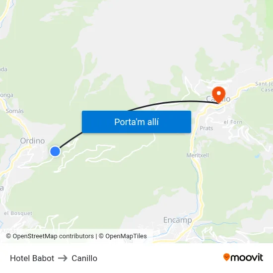 Hotel Babot to Canillo map