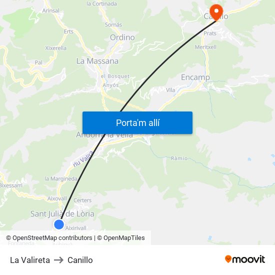 La Valireta to Canillo map