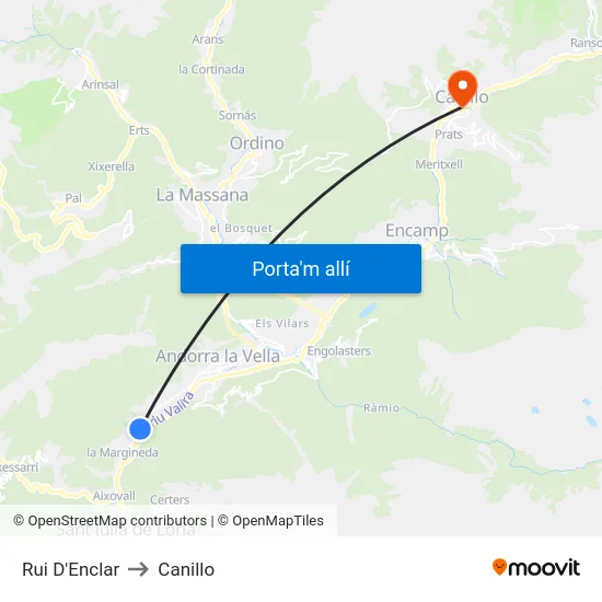 Rui D'Enclar to Canillo map