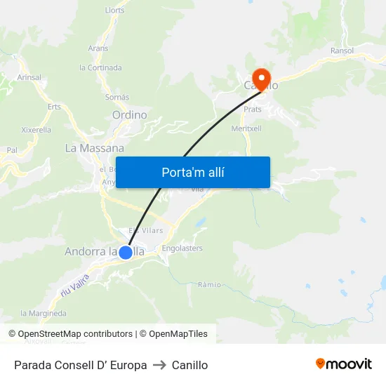 Parada Consell D’ Europa to Canillo map