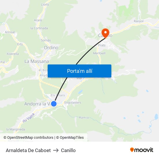 Arnaldeta De Caboet to Canillo map