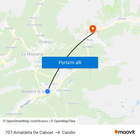 707-Arnaldeta De Caboet to Canillo map