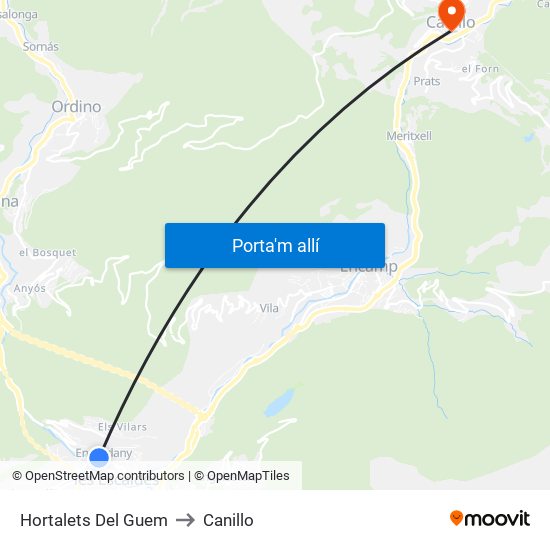 Hortalets Del Guem to Canillo map