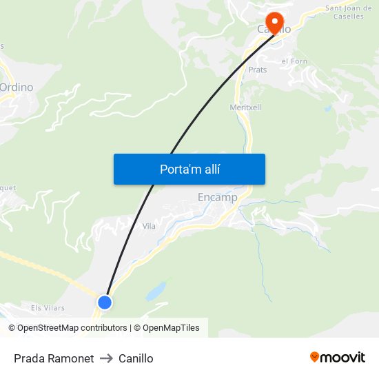 Prada Ramonet to Canillo map