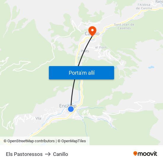 Els Pastoressos to Canillo map