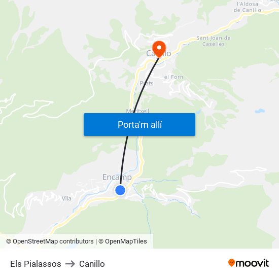 Els Pialassos to Canillo map