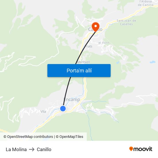 La Molina to Canillo map